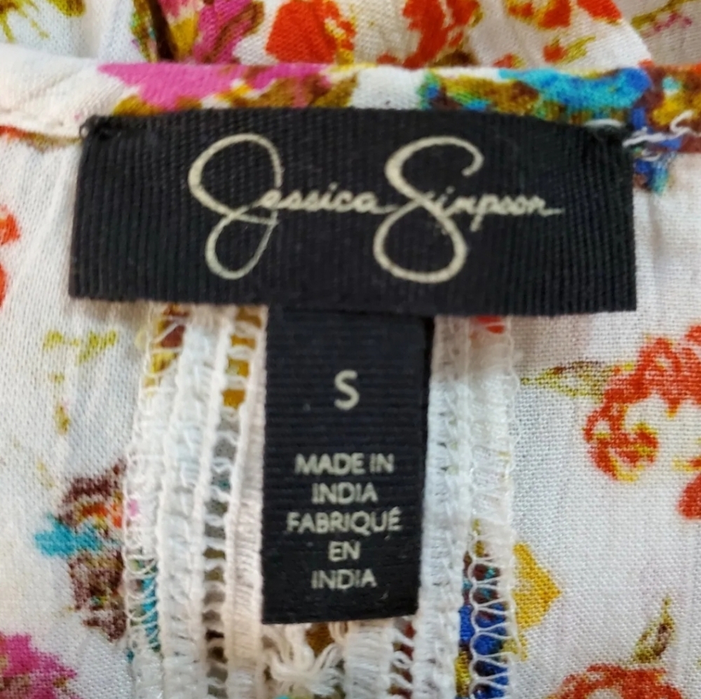 Jessica Simpson Boho Floral Peasant Blouse With Lace Trim Size‎ S - Picture 5 of 7